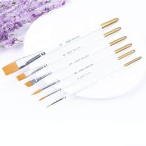 6-in-1 Artist Brush Set: Nylon Hair, Wood Handle, Pointed Tip Pen. Acrylic, Watercolor, Painting