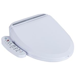 Advanced bidet toilet seat with electric control panel and hygienic features for modern bathroom comfort.