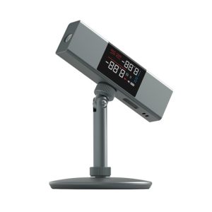 Digital weather station with temperature and humidity display on a stand, monitoring indoor climate for home or office.