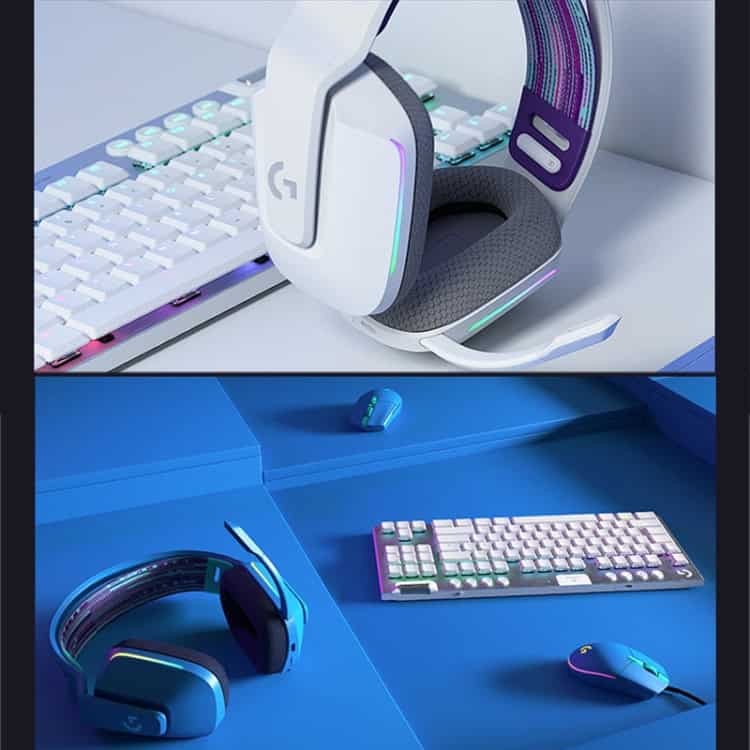 Logitech G733 LIGHTSPEED Wireless RGB Gaming Headset - Ultimate Gaming Companion 8 Wireless Gaming Headset With Rgb Lighting Over Keyboard And Mouse On A Sleek Modern Desk.