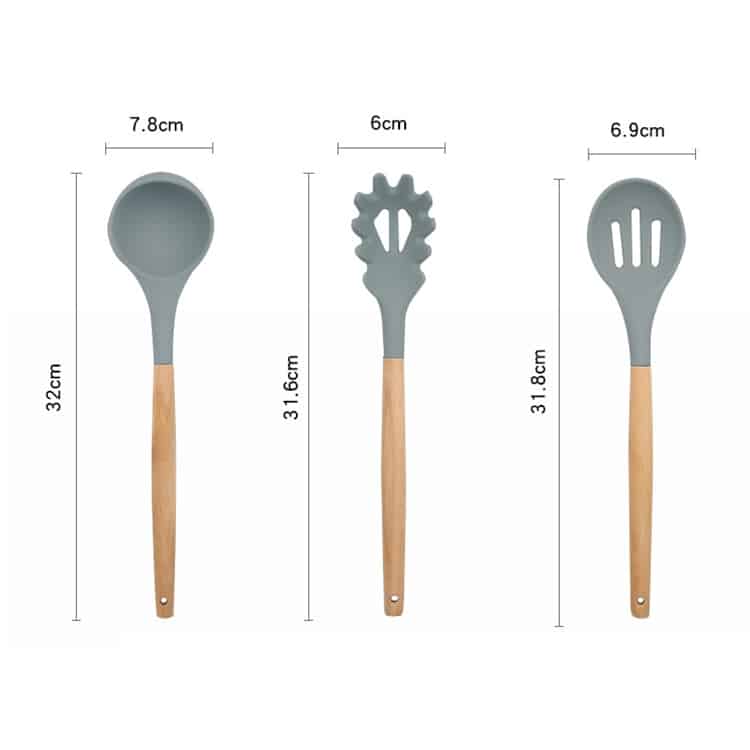 13-in-1 Silicone Wood Handle Cooking Cutlery Set with Small Container 3 13-In-1 Silicone Wood Handle Cooking Cutlery Set With Small Container - Image 3