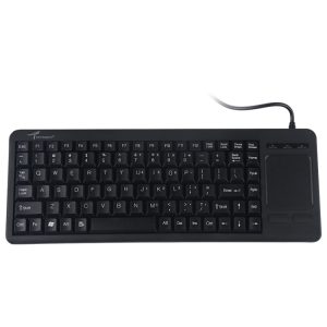 Keyboard with numeric keypad, wired computer keyboard for office and home use, black full-size keyboard for productivity and typing tasks, suitable for desktop setup and gaming, connected via cable.
