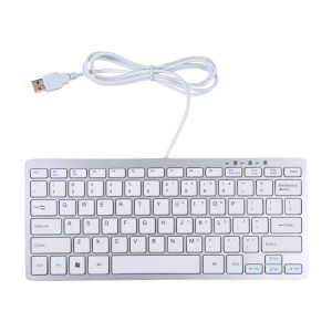 Wireless USB keyboard with wired connection for office and home use, white compact design, easy to connect, and ergonomic layout for comfortable typing.
