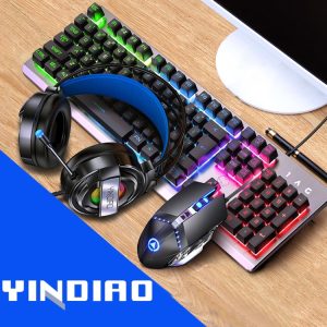YINDIAO RGB Backlit Keyboard + Mouse + Headset Set, Mechanical Feel, USB Wired