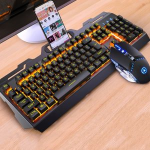 YINDIAO V2 Mechanical Gaming Keyboard Mouse Set - Black/Orange/Yellow Light