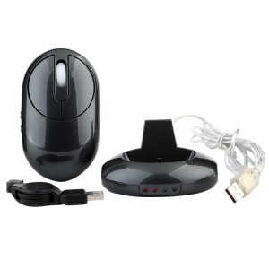 Wireless computer mouse with charging dock and USB cable, ergonomic office accessories for productivity enhancement.
