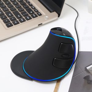 Wireless ergonomic mouse with adjustable controls on a clean desk setup for improved productivity and comfort during work.