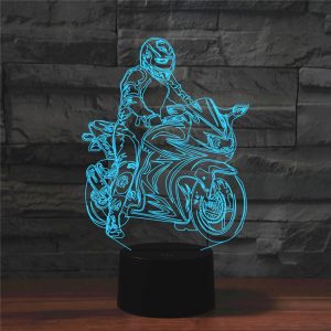3D Colorful LED Motorcycle Table Lamp with Crack Remote Control - Illuminate in Style