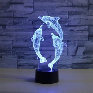 3D Dolphins LED Color-Changing Table Lamp with Remote Control - 16 Colors