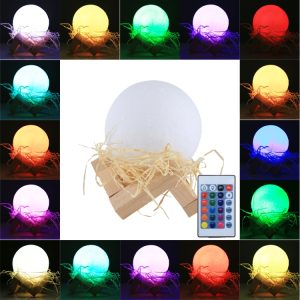 Touch Control 3D Print Moon Lamp - 16-Color LED Night Light with Remote & Base