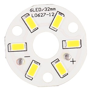 High-power 6-LED 32mm white LED circular light module, energy-efficient illumination for electronics projects and DIY lighting solutions.