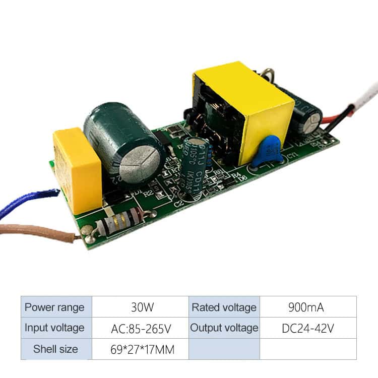30W LED Driver Adapter for AC 85-265V to DC 24-42V - Sparks Brilliance 2 Power Supply Module For Electronic Devices, 30W, 900Ma Rated Voltage, Dc24-42V Output, Compact Size 69X27X17Mm, Suitable For Diy Projects And Industrial Applications.
