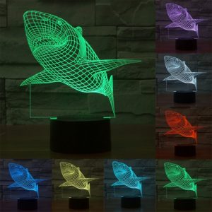 Shark Style 3D Touch LED Night Light - 7 Color Visual Stereo Lamp - Switch Controlled
