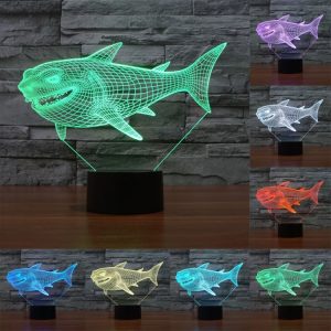 Shark Face 3D Touch LED Night Light - 7 Color Desk Lamp, Creative Visual Design