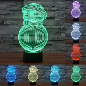 Snowman Style 3D Touch LED Night Light - 7 Color Visual Lamp, Switch Control