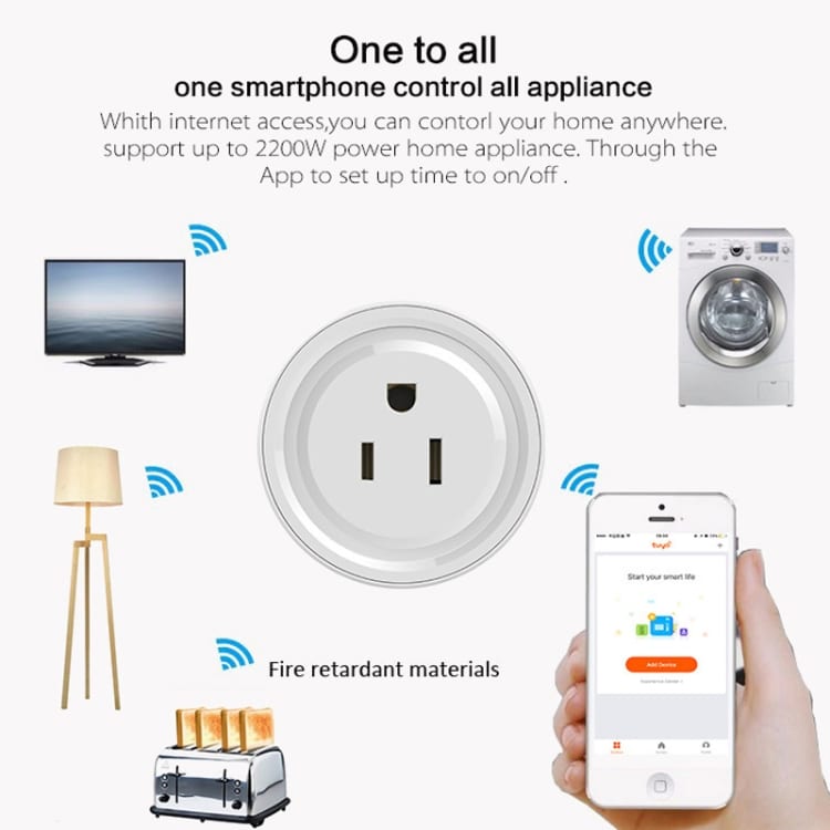 Smart WiFi Mini Plug for Alexa & Google Home, Remote Control, AC 100-240V 16 Smart Home Control Device With Wi-Fi Connectivity For Managing Appliances Remotely.