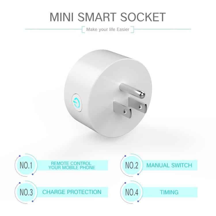 Smart WiFi Mini Plug for Alexa & Google Home, Remote Control, AC 100-240V 8 Compact White Smart Socket With Two Prongs And A Manual Switch Feature.
