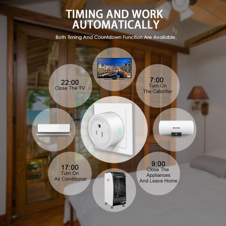 Smart WiFi Mini Plug for Alexa & Google Home, Remote Control, AC 100-240V 9 Smart Plug Featuring Timing And Countdown Functions For Home Appliances.