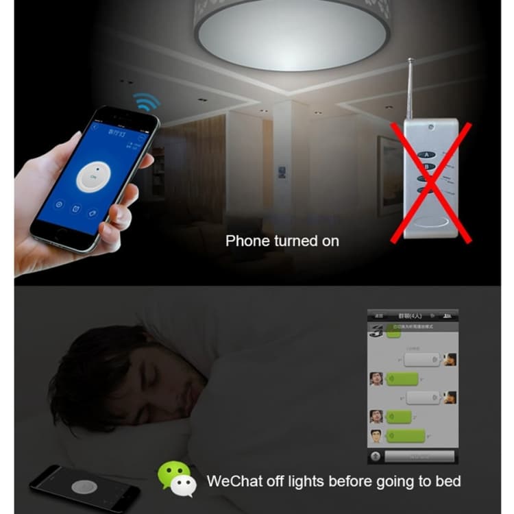Smart Sonoff Wireless Switch: WiFi Timer & Remote Control 13 Smart Led Ceiling Light Being Controlled Via Smartphone And Remote Control.