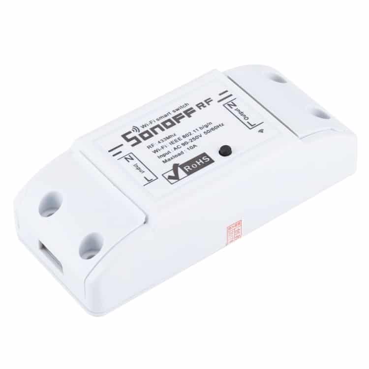 Smart Sonoff Wireless Switch: WiFi Timer & Remote Control 3 Sonoff Rf Smart Switch With A White Casing And Labeled Controls For Wireless Operation.