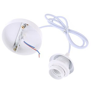 E27 LED bulb socket adapter with wiring, suitable for smart home lighting and electrical installations, white plastic, easy to install.