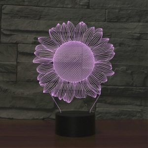 Sunflower 3D LED Night Light with Touch Button - USB-Powered, Black Base