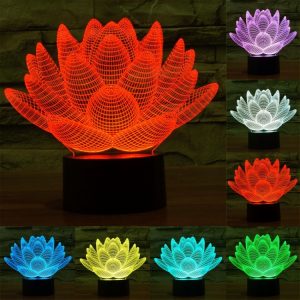 Lotus 3D Touch LED Lamp, 7 Color Discoloration Stereo Night Light - Control Switch