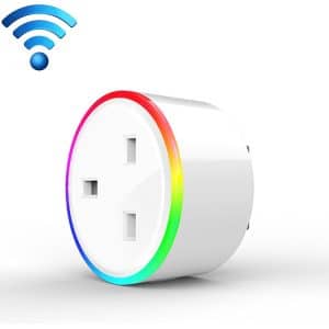 Smart Wi-Fi plug featuring a circular LED indicator with multiple colors around the edge.