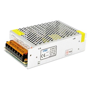 Power supply unit for electronic devices, 12V 8.5A, 100-240V input, reliable industrial-grade power adapter, ideal for automation, CCTV, and LED lighting systems.