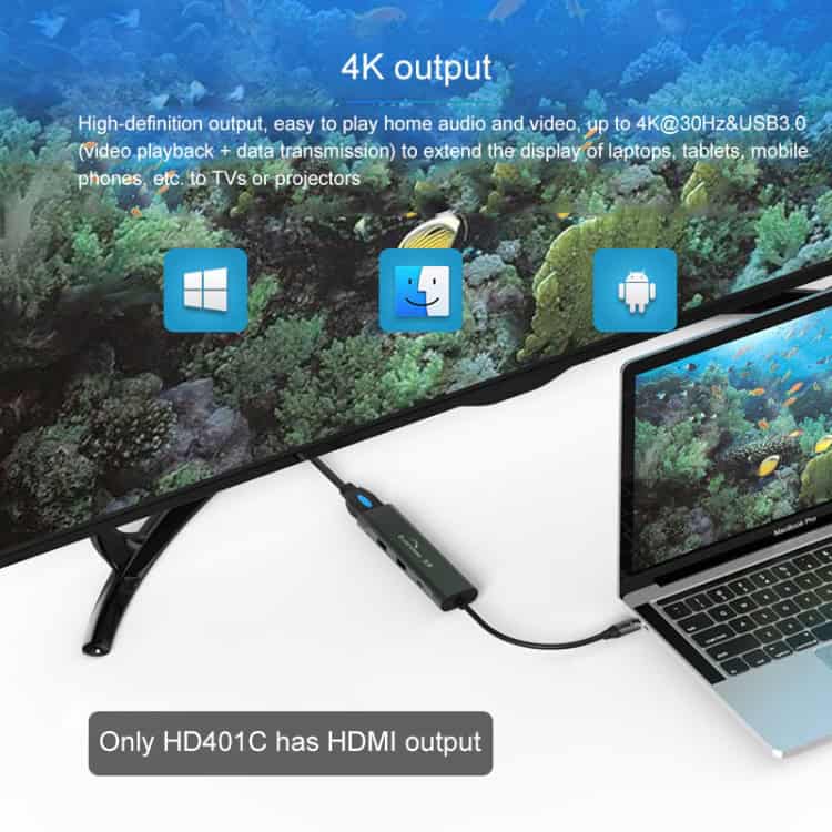 Blueendless 4-In-1 Type-C to HDMI + PD + Dual USB 3.0 HUB Dock 11 Blueendless 4-In-1 Type-C To Hdmi + Pd + Dual Usb 3.0 Hub Dock - Image 11