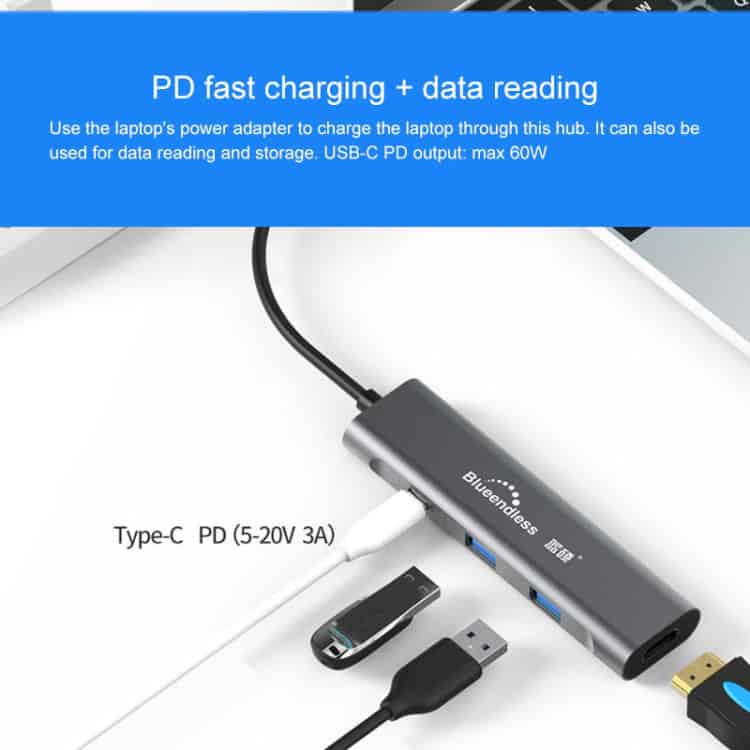 Blueendless 4-In-1 Type-C to HDMI + PD + Dual USB 3.0 HUB Dock 6 Blueendless 4-In-1 Type-C To Hdmi + Pd + Dual Usb 3.0 Hub Dock - Image 6