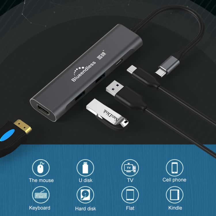 Blueendless 4-In-1 Type-C to HDMI + PD + Dual USB 3.0 HUB Dock 7 Blueendless 4-In-1 Type-C To Hdmi + Pd + Dual Usb 3.0 Hub Dock - Image 7