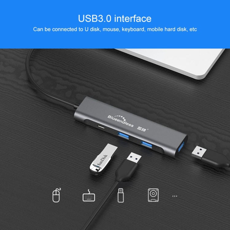 Blueendless 4-In-1 Type-C to HDMI + PD + Dual USB 3.0 HUB Dock 8 Blueendless 4-In-1 Type-C To Hdmi + Pd + Dual Usb 3.0 Hub Dock - Image 8