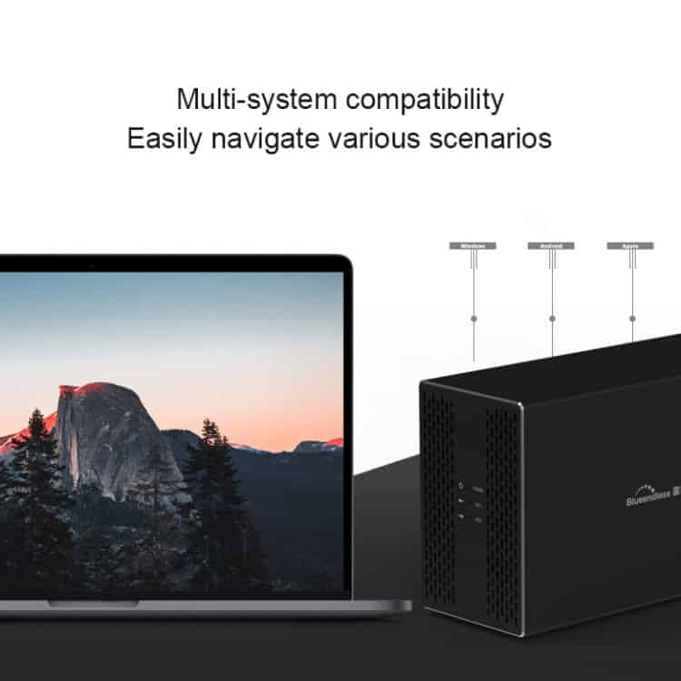 Blueendless USB-B 3.5" 2-Bay RAID HDD External Enclosure 12 Multi-System Compatibility Logo Displayed On A Sleek Device, Showing Seamless Integration With Various Systems And Easy Navigation, Emphasizing Flexibility And Ease Of Use For Tech Solutions.
