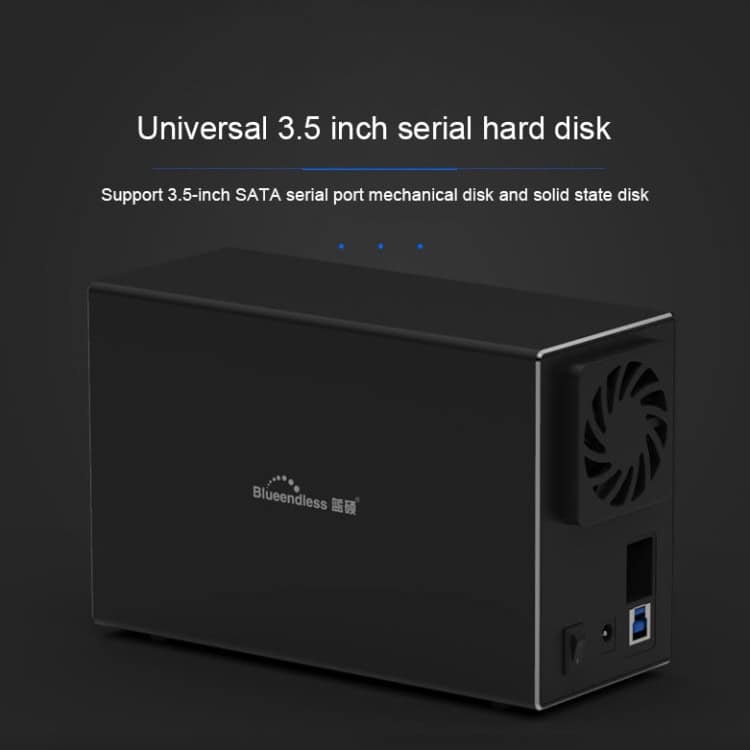 Blueendless USB-B 3.5" 2-Bay RAID HDD External Enclosure 6 3. Compact Black 3.5 Inch Sata Hard Drive Enclosure With Cooling Fan, Supporting Mechanical And Solid-State Drives For Reliable Data Storage And Transfer.