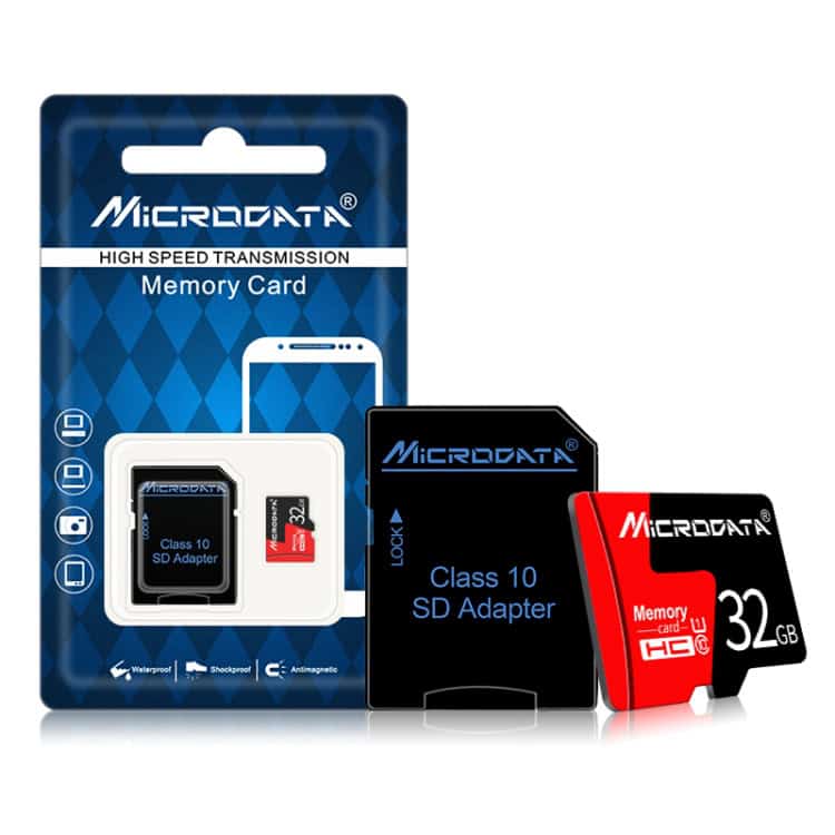 32GB Red & Black Micro SD Memory Card - High Performance U1 Class - Reliable Data Storage 8 Microdata High-Speed Microsd Memory Card With 32Gb Capacity And Class 10 Speed. Ideal For Smartphones, Cameras, And Tablets, Offering Waterproof, Shockproof, And Anti-Magnetic Features.