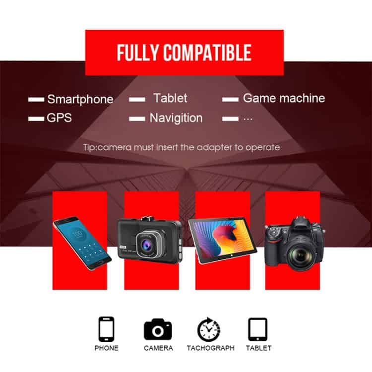 32GB Red & Black Micro SD Memory Card - High Performance U1 Class - Reliable Data Storage 10 Smartphone, Camera, Tablet, And Gaming Device Icons Representing Fully Compatible Electronic Gadgets For Seamless Integration.