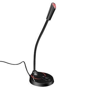 Flexible desktop microphone with adjustable gooseneck for high-quality audio recording and communication, perfect for conferences, online meetings, and streaming.
