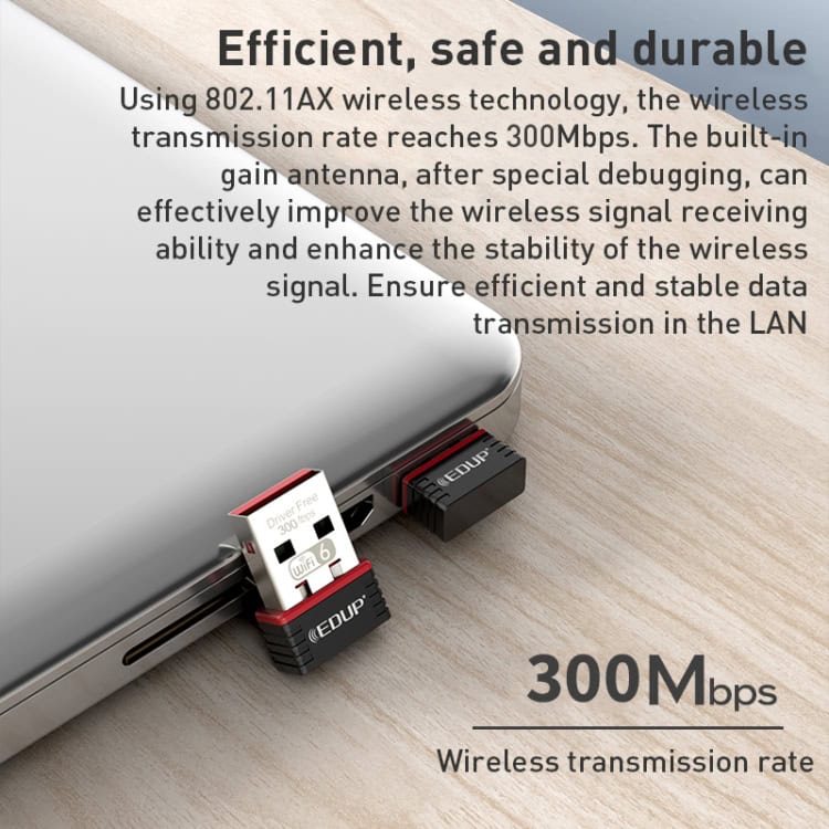EDUP EP-AX300 300Mbps WiFi6 USB Network Adapter - Free Drive Installation 7 Edup Ep-Ax300 300Mbps Wifi6 Usb Network Adapter - Free Drive Installation - Image 7
