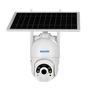 Solar-powered surveillance camera with solar panel for eco-friendly security system and remote monitoring.