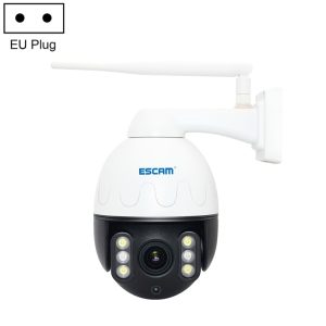 Escam security camera with Wi-Fi and night vision for home surveillance, white and black dome IP camera, easy installation and remote monitoring, perfect for keeping your property safe and secure.