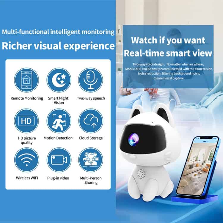 K9 Cute Pets Smart Camera - Night Vision, Two-way Voice, Motion Detection 3 Remote Monitoring And Smart Night Vision Pet Camera With Hd Picture Quality, Two-Way Audio, Cloud Storage, Motion Detection, Wireless Wifi, Plug-In Video, And Multi-Person Sharing For Enhanced Home Security.