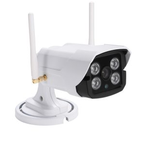 Wireless security camera with night vision and remote access for home surveillance.