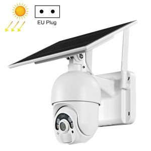 Solar-powered security camera with solar panel and EU plug for outdoor surveillance at syndmart.com.
