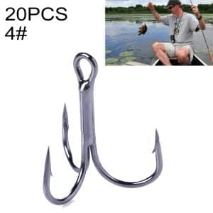 Box of 20 Classic Black High Carbon Steel Fishing Three-jaw Treble Hooks