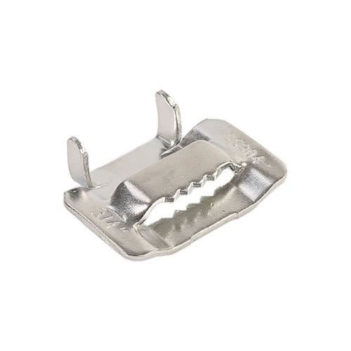 100 PCS 19.05mm Stainless Steel Cable Tie Lock Type Bundle Buckle 2 Precision Metal Clip For Electronic Device Assembly, With Sharp Teeth For Secure Grip And Two Side Tabs For Easy Attachment. Ideal For Cables, Wires, And Circuit Boards In Industrial And Tech Applications.