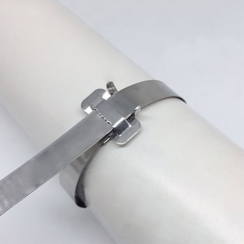 100 PCS 19.05mm Stainless Steel Cable Tie Lock Type Bundle Buckle 6 Clamp Securing A White Pipe, Industrial Piping System, Stainless Steel Pipe Clamp, Plumbing Fixture, Pipe Fastening Equipment, Plumbing Installation Hardware, Industrial Pipe Support, Mechanical Pipe Connection, Durable Pipe Clamp For Industrial Use, Secure Pipe Attachment, Plumbing Industry Equipment, Pipe Fitting Components, Professional Plumbing Hardware, High-Quality Pipe Clamping Tool, Industrial Piping Accessories.