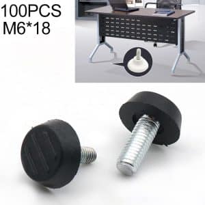 Adjustable Furniture Screw Support Stub, 100 PCS, M6x18, Black