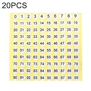 20PCS number stickers set for easy organization and labeling, perfect for crafts, games, and classroom use.