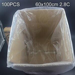 Lightweight plastic trash bags for secure waste disposal, 100 pieces, measuring 60x100cm, 2.8mil thick, ideal for industrial and home use.